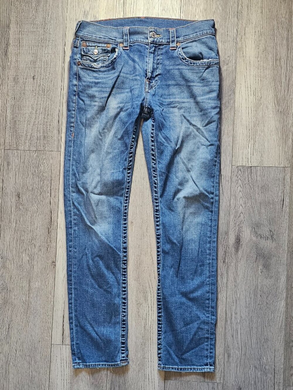 True Religion Size 34 Men´s Slim Flap Pocket Denim Jeans Size Medium Wash Blue